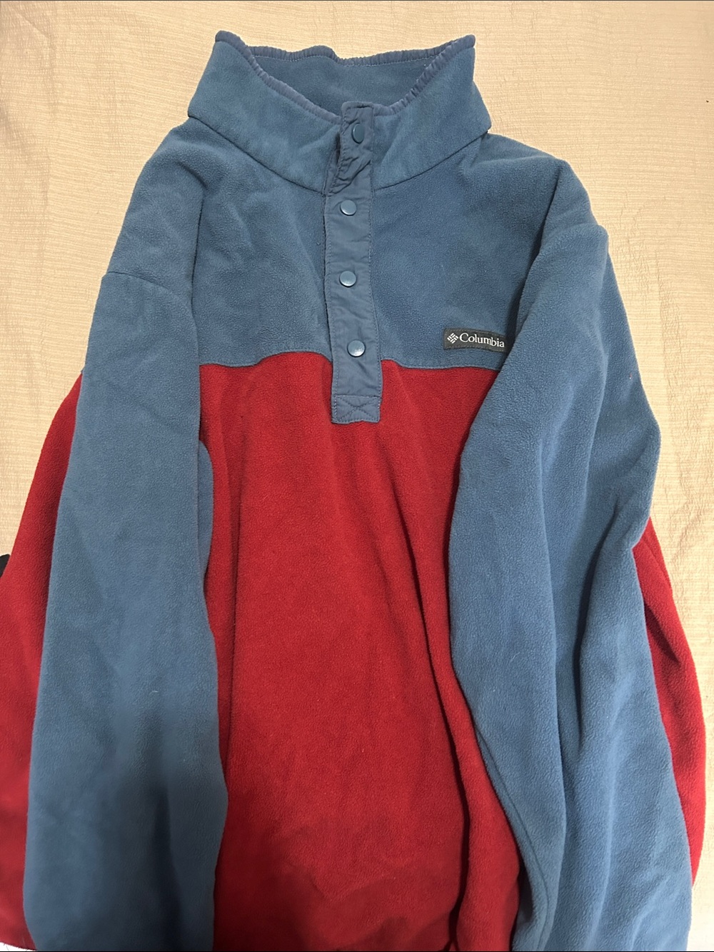 Columbia Men's Blue and Red Snap-Front Fleece Pullover